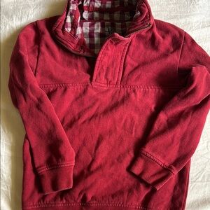 Boys Red Quarter-Zip with Plaid Lining at Collar